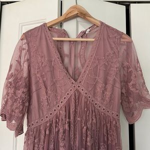 Pink Blush Maternity Lace Mesh Overlay Maxi Dress